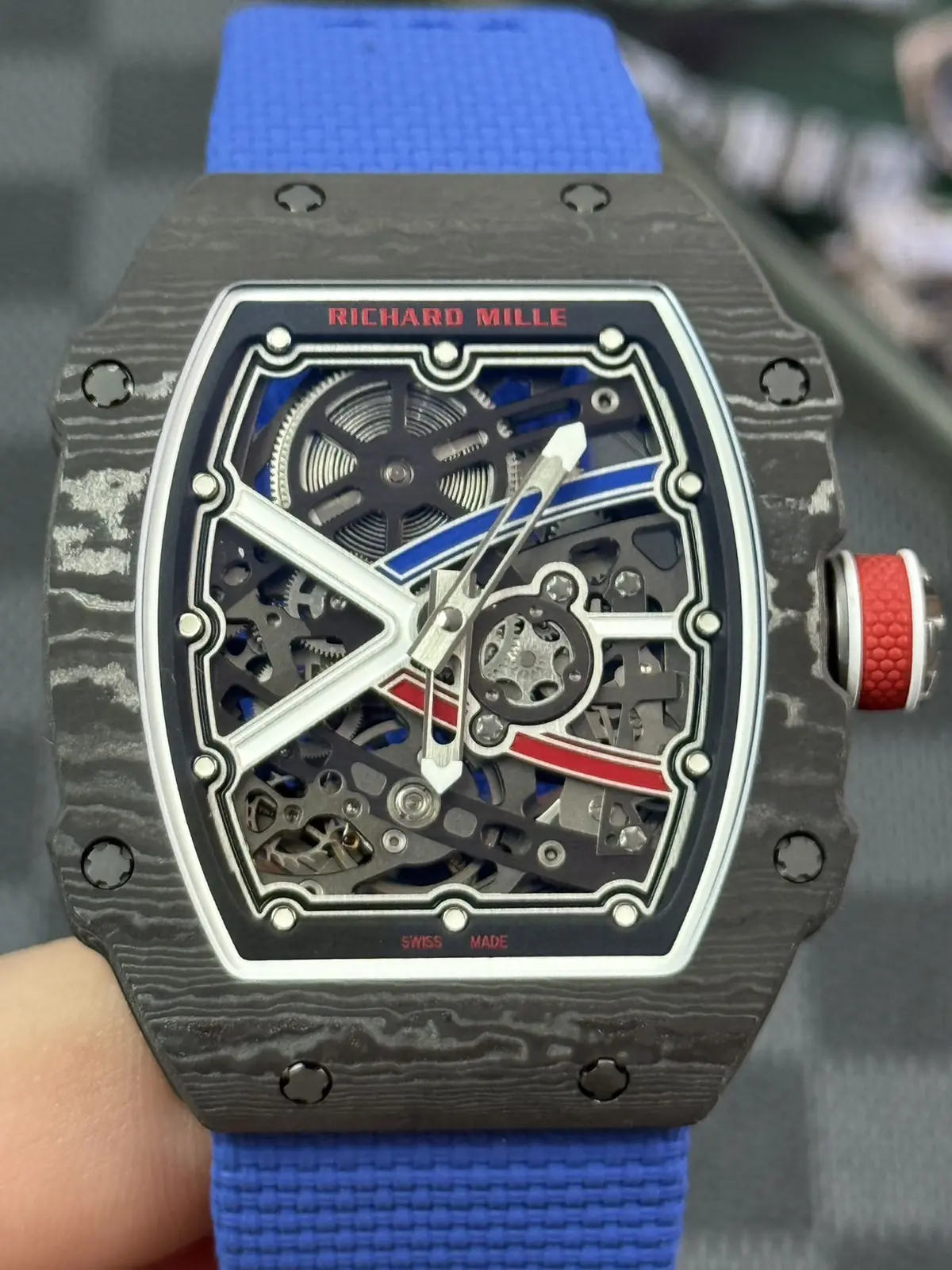 Close-up of the RM 67-02 dial and carbon bezel
